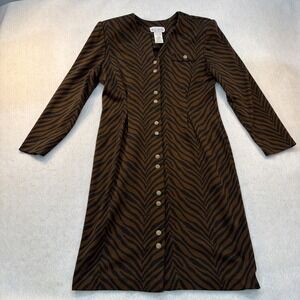 Miss Dorby Petites Brown Zebra Animal Print Button Front Dress 12P 4316PN